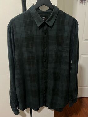 Vince Dark Green Plaid Long-Sleeve Button-Down Shirt